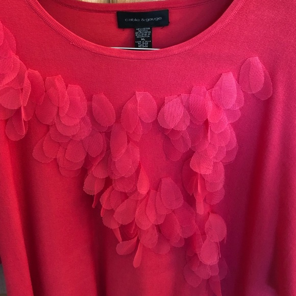 Cable & Gauge Short Sleeve Sweater Top Flutter Accents XL Coral - Picture 2 of 4